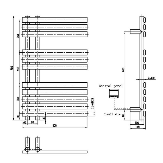 Полотенцесушитель электрический Boheme Venturo П11 500х800 мм 723-MG (скрытое подключение слева) золото матовое - фото 2