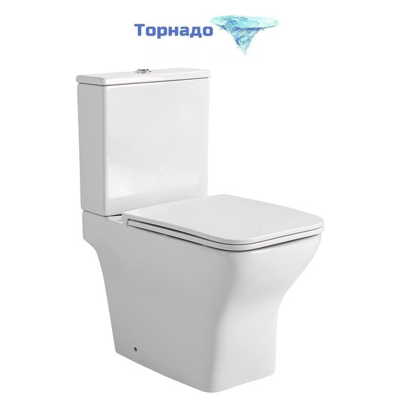 Унитаз-компакт безободковый Aquatek Леон Квадро AQ2788T-00 с тонкой крышкой микролифт (система смыва Торнадо) - фото 