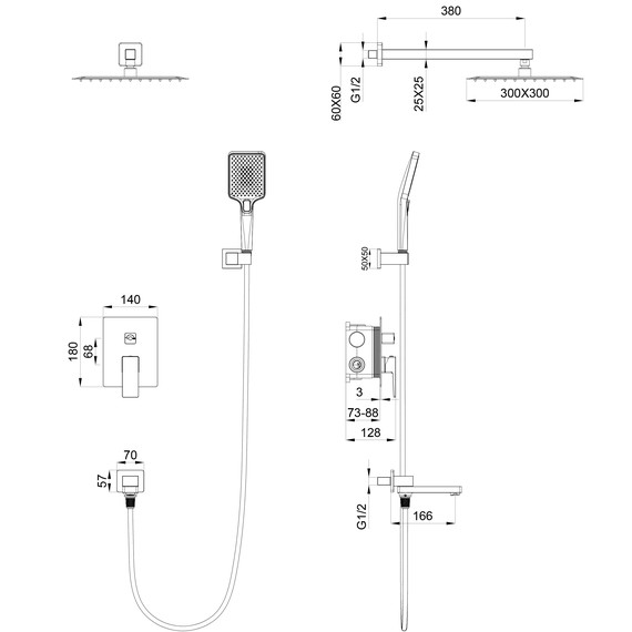 Душевая система для ванны Wonzon & Woghand Cube 2.0 WW-88939068-BGM, тёмный графит брашированный - фото 2