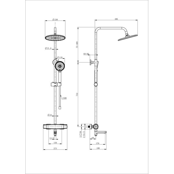 Душевая стойка с термостатом Wonzon & Woghand Neo WW-B3035-A3-MW, белый матовый - фото 2