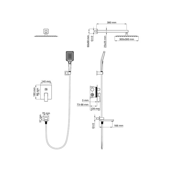 Душевая система для ванны Wonzon & Woghand Cube 2.0 WW-88087068-BGM, тёмный графит брашированный - фото 2