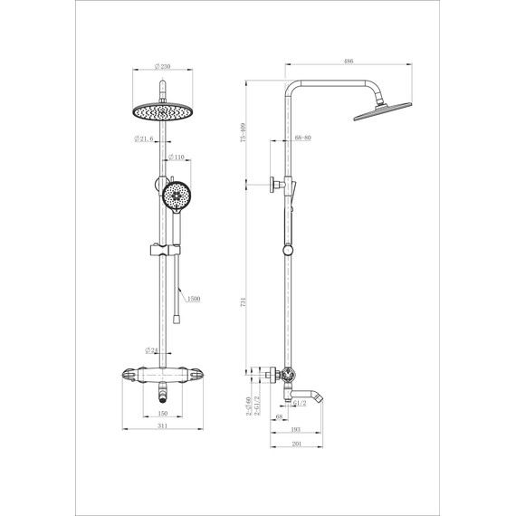 Душевая стойка с термостатом Wonzon & Woghand Capsule WW-B3031-A1-BGG, тёмный графит брашированный - фото 2