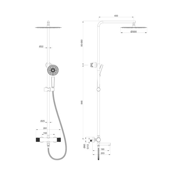 Душевая стойка с термостатом Wonzon & Woghand WW-88739902-BGM, тёмный графит брашированный - фото 2