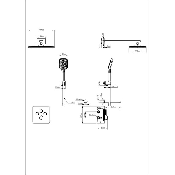 Душевая система для ванны с термостатом Wonzon & Woghand WW-B4005-MB, чёрный матовый - фото 2
