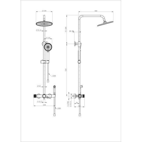 Душевая стойка с термостатом и гигиеническим душем Wonzon & Woghand WW-B3097-A-BG, золото брашированное - фото 2