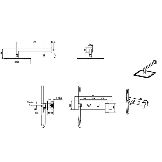 Душевая система для ванны Boheme Qubic 474-CB (со скрытой частью) брашированная медь - фото 2