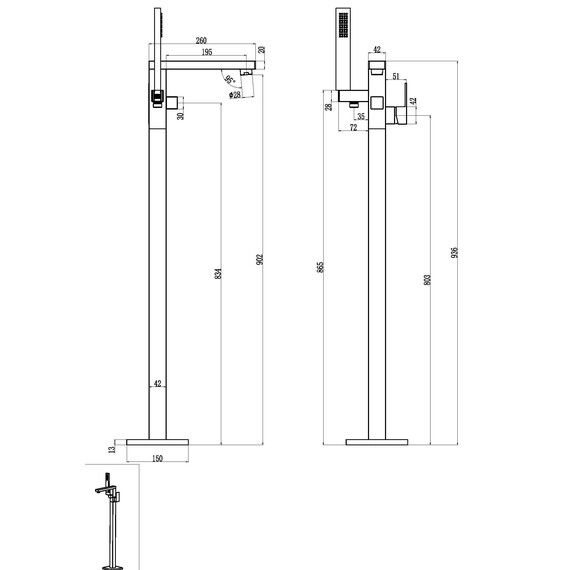 Смеситель для ванны напольный Boheme Qubic 479-NB, никель - фото 2