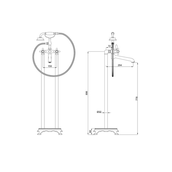 Смеситель для ванны напольный Wonzon & Woghand Retro WW-88649020-BGM, тёмный графит - фото 6