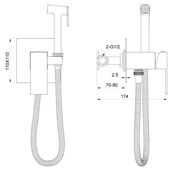 набор для гигиенического душа Wonzon & Woghand Cube WW-88829016-BN (со скрытой частью) никель - фото 6