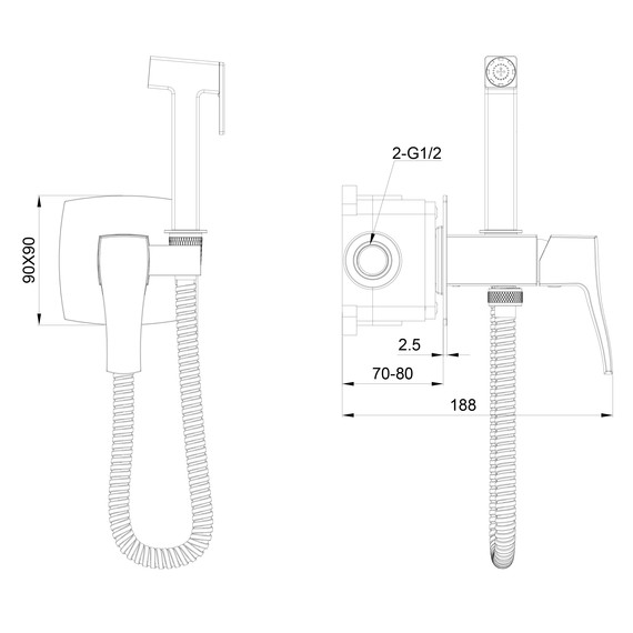 набор для гигиенического душа Wonzon & Woghand Flex WW-88829072-BN (со скрытой частью) никель - фото 6
