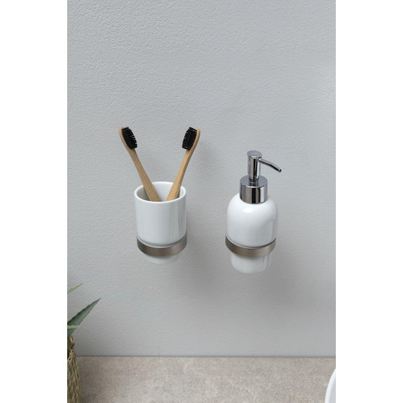 Стакан для зубных щеток Allen Brau Priority 6.31002-BN, цвет белый/никель браш - фото 7