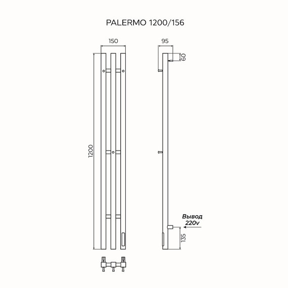 Полотенцесушитель электрический Azario PALERMO AZ83916B П3 150x1200 мм R, чёрный - фото 2