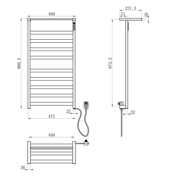 Полотенцесушитель электрический Wonzon & Woghand Frankfurt с полкой П10 450x900 мм WW-1029-BG, золото - фото 2