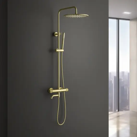 Душевая стойка для ванны с термостатом Timo Saona SX-2380/17, золото матовое - фото 3