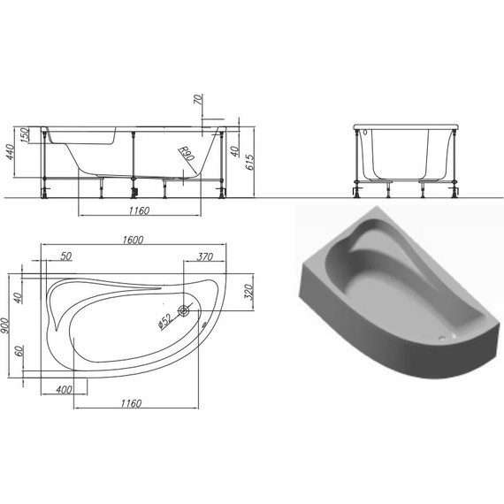 Ванна акриловая Kolpa-San Calando 160x90 см R - фото 4