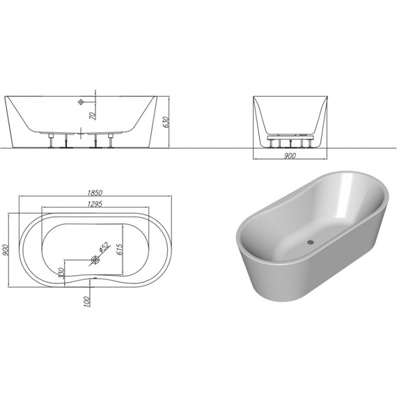 Ванна отдельностоящая Kolpa-San Comodo FS 185x90 см, белый/чёрный - фото 3