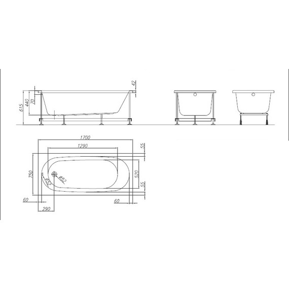 Ванна акриловая Kolpa-San Tamia 170x75 см, Размер - мм: 1700х750 - фото 6