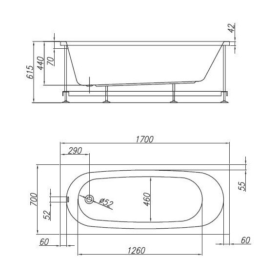 Ванна акриловая Kolpa-San Tamia 170x70 см, Размер - мм: 1700х700 - фото 6