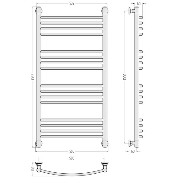 Полотенцесушитель водяной Сунержа Богема+ П16 500x1060 мм (выгнутая перемычка) 03-0221-1050, золото - фото 3
