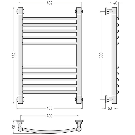 Полотенцесушитель водяной Сунержа Богема+ П10 400x660 мм (выгнутая перемычка) 05-0221-6040, состаренная бронза - фото 3