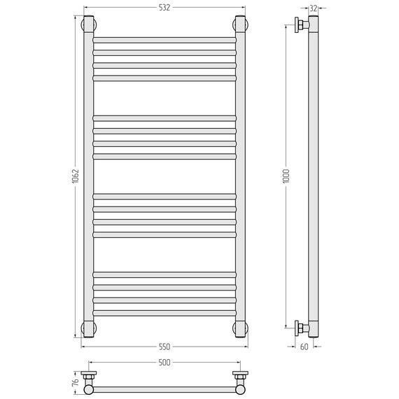 Полотенцесушитель водяной Сунержа Богема+ П16 500x1060 мм (прямая перемычка) 03-0220-1050, золото - фото 3