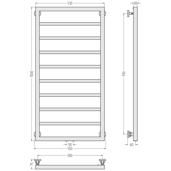 Полотенцесушитель водяной Сунержа Канцлер П8 500x1030 мм 31-0254-1050, чёрный матовый - фото 5