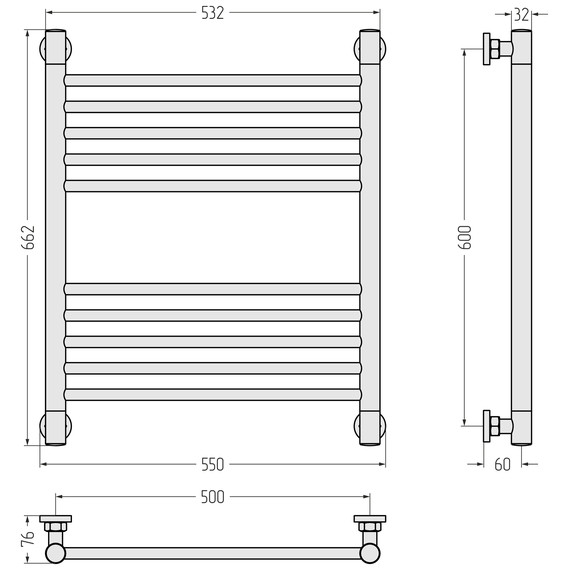 Полотенцесушитель водяной Сунержа Богема+ П10 500x660 мм (прямая перемычка) 15-0220-6050, тёмный титан муар - фото 3