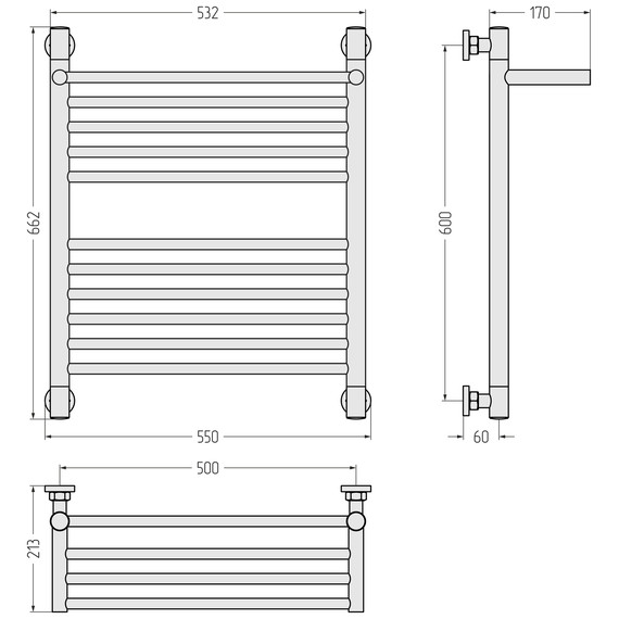 Полотенцесушитель водяной Сунержа Богема+ с полкой П11 500x660 мм 31-0223-6050, чёрный матовый - фото 3