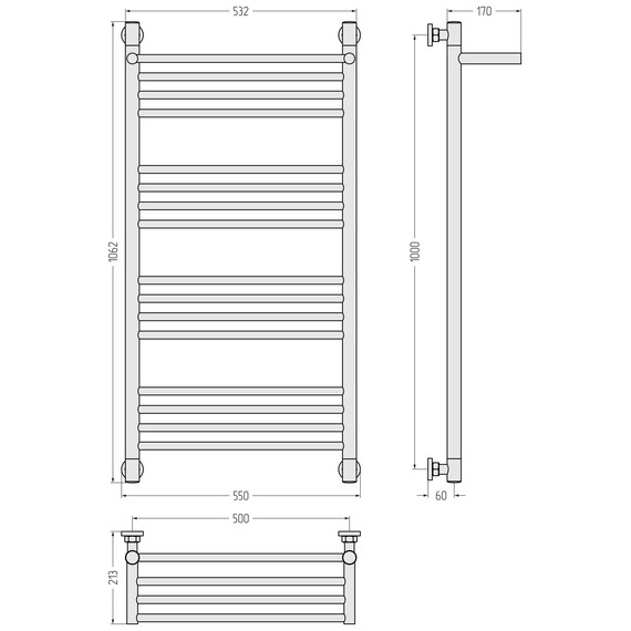 Полотенцесушитель водяной Сунержа Богема+ с полкой П16 500x1060 мм 03-0223-1050, золото - фото 3