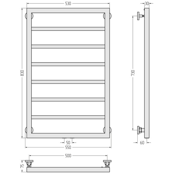 Полотенцесушитель водяной Сунержа Канцлер П6 500x830 мм 032-0254-8050, золото матовое - фото 3