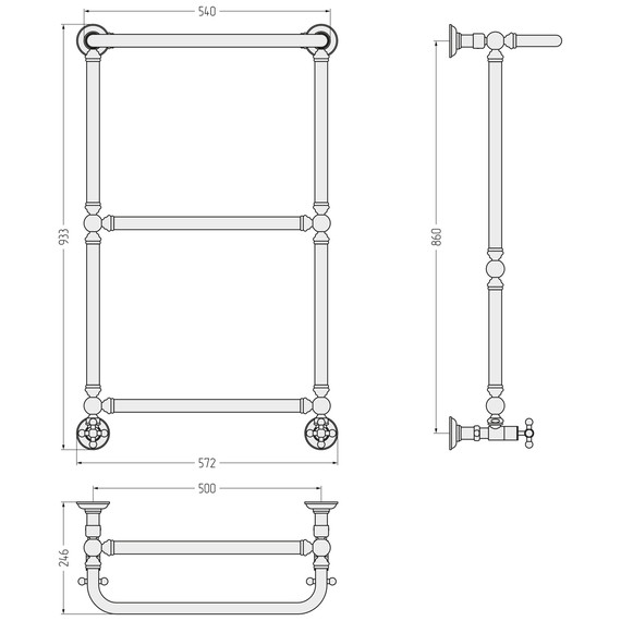 Полотенцесушитель водяной Сунержа Ренессанс П3 500x930 мм 032-0281-8650, золото матовое - фото 3