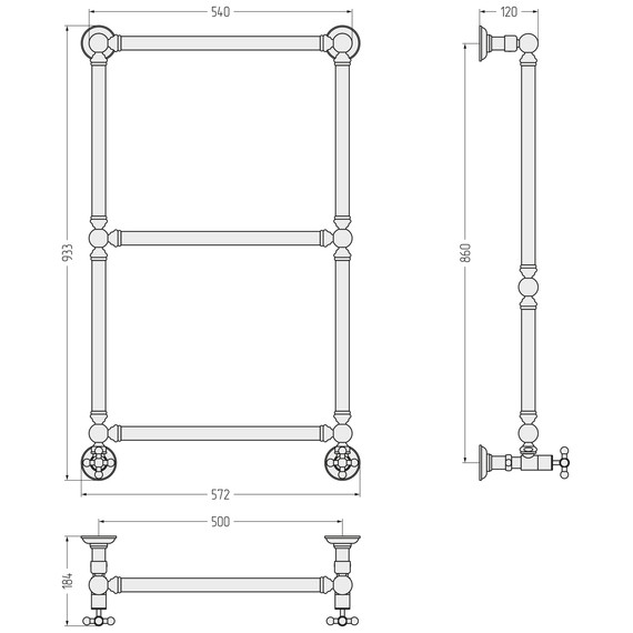 Полотенцесушитель водяной Сунержа Ренессанс П3 500x930 мм 30-0280-8650, белый матовый - фото 3