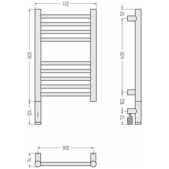 Полотенцесушитель электрический Сунержа Богема 3.1 П9 300x620 мм (прямая перемычка) 051-6004-5030 L, состаренная латунь - фото 4