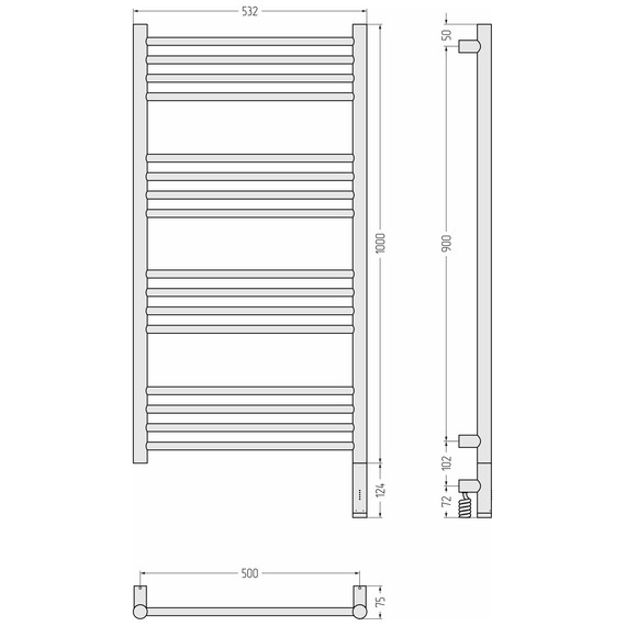 Полотенцесушитель электрический Сунержа Богема 3.1 П16 500x1120 мм (прямая перемычка) 00-6005-1050 R, хром - фото 4