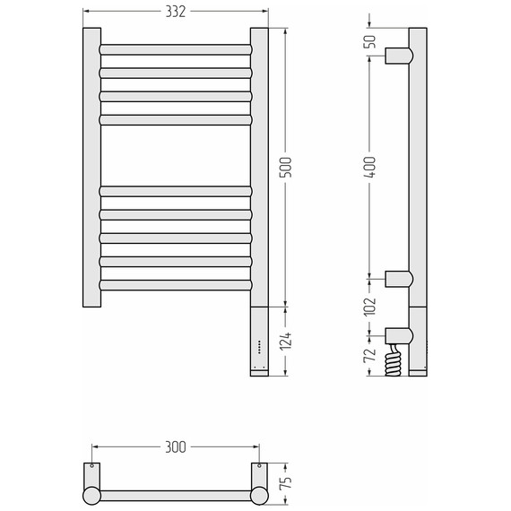 Полотенцесушитель электрический Сунержа Богема 3.1 П9 300x620 мм (прямая перемычка) 051-6005-5030 R, состаренная латунь - фото 4