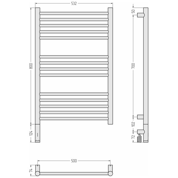 Полотенцесушитель электрический Сунержа Богема 3.1 П14 500x920 мм (прямая перемычка) 00-6004-8050 L, хром - фото 4