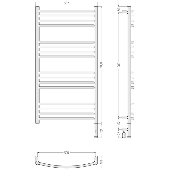 Полотенцесушитель электрический Сунержа Богема 3.1 П16 500x1120 мм (выгнутая перемычка) 032-6003-1050 R, золото матовое - фото 4