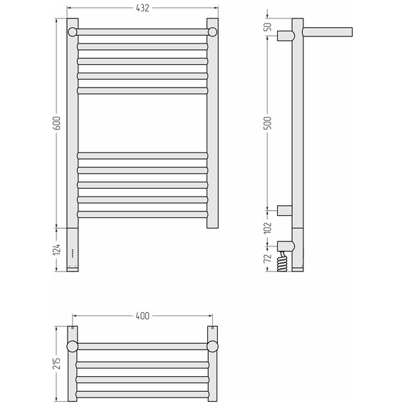 Полотенцесушитель электрический Сунержа Богема 3.1 с полкой П10 400x720 мм 05-6006-6040 L, состаренная бронза - фото 4