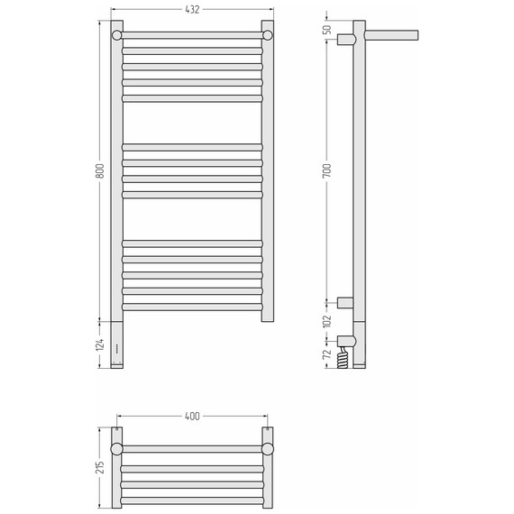 Полотенцесушитель электрический Сунержа Богема 3.1 с полкой П14 400x920 мм 31-6006-8040 L, чёрный матовый - фото 4