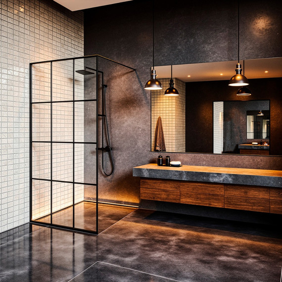 Душевая перегородка Loranto Walk-in 90 см CS-W02B-90 (стекло 8 мм) чёрный матовый/прозрачное "Лофт клетка" - фото 2