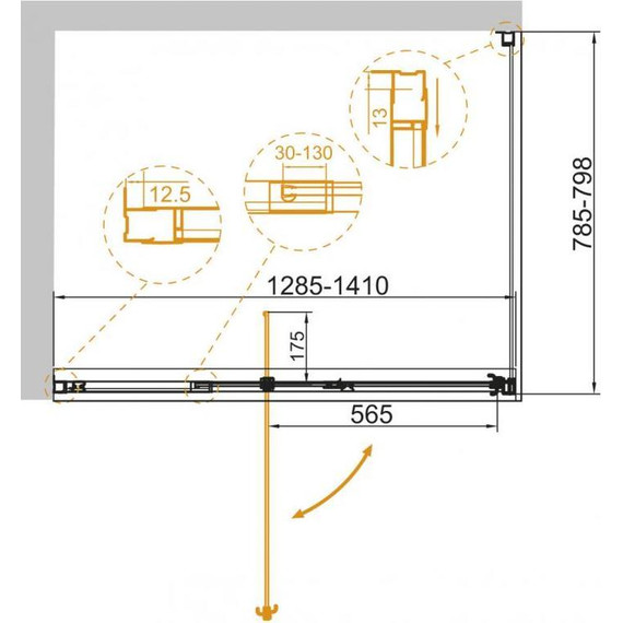 Душевое ограждение Cezares 130-140х80 см VARIANTE-AH-1-130/140-80-C-Cr, хром/прозрачное - фото 2