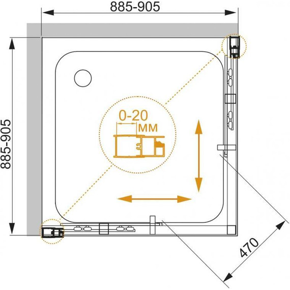 Душевое ограждение Cezares 90х90 см MOMENTO-A-2-90-C-Cr, хром/прозрачное - фото 3
