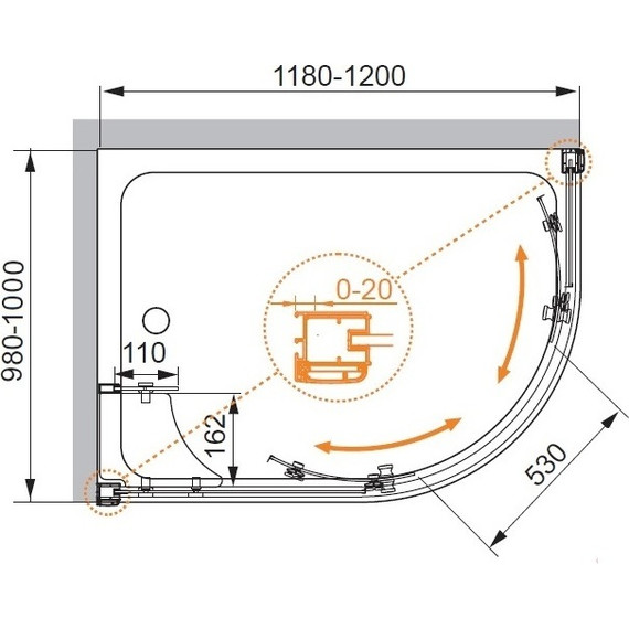 Душевое ограждение Cezares 120х100 см ANIMA-W-RH-2-120/100-C-Cr-L, хром/прозрачное - фото 4