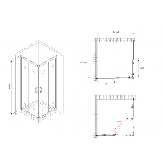 Душевое ограждение Abber Schwarzer Diamant 80х80 см AG02080B5, чёрный/прозрачное - фото 16
