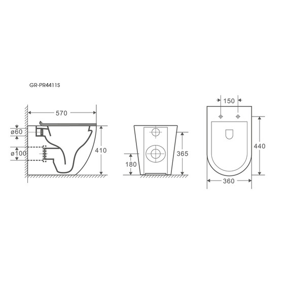 Унитаз приставной безободковый Grossman Classic GR-PR4411S с тонкой крышкой микролифт - фото 3