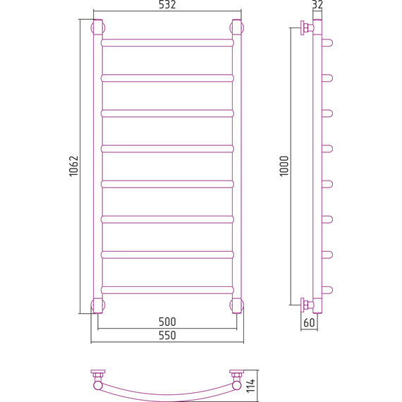 Полотенцесушитель водяной Сунержа Галант+ П8 1000х500 мм 00-0200-1050 - фото 6