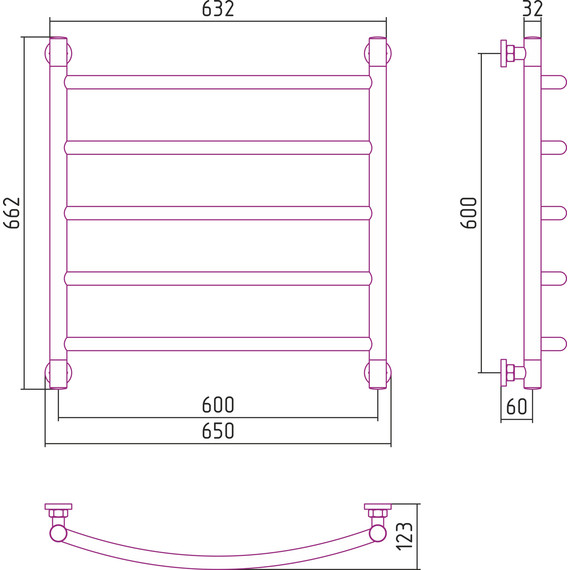 Полотенцесушитель водяной Сунержа Галант+ П5 600х600 мм 00-0200-6060 - фото 6