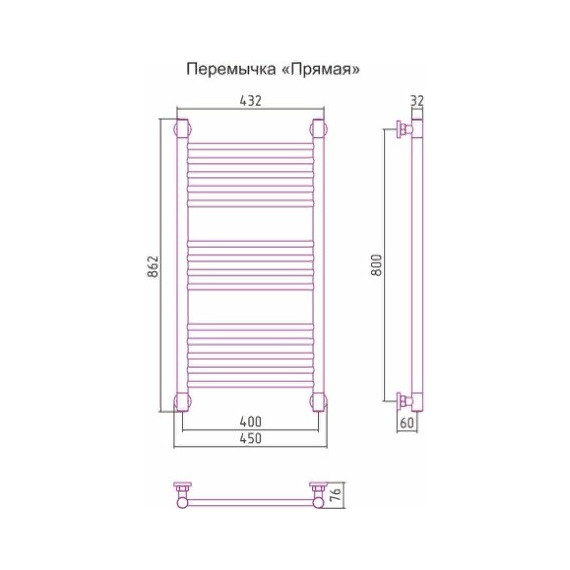 Полотенцесушитель водяной Сунержа Богема+ П14 800x400 мм (прямая перемычка) 00-0220-8040 - фото 6