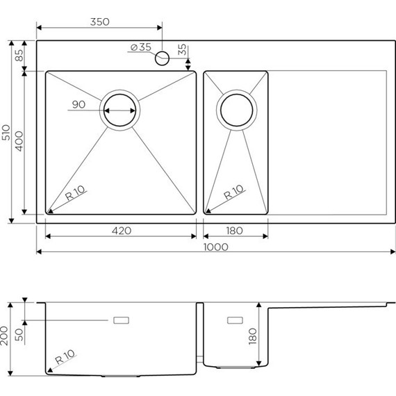 Мойка кухонная Omoikiri Akisame 100-2-GM-L (4973103) 1,2 мм, вороненая сталь, Цвет производителя: вороненая сталь - фото 4
