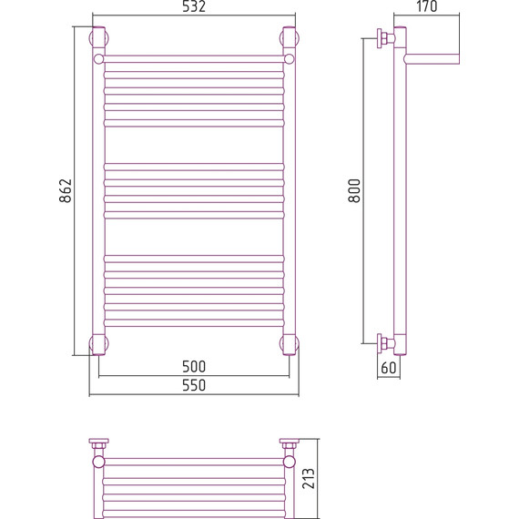Полотенцесушитель водяной Сунержа Богема с полкой+ П14 800х500 мм 00-0223-8050 - фото 6